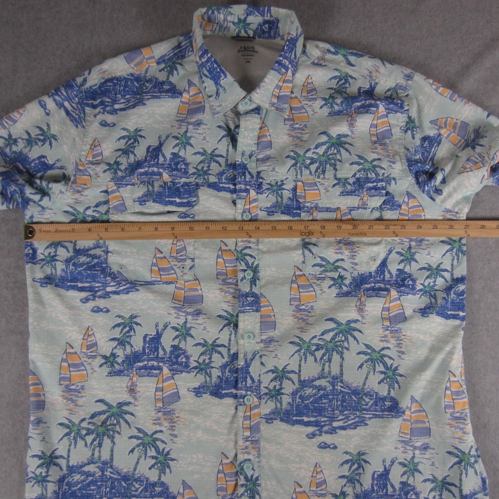 Izod Saltwater Performance Shirt XXL Blue Hawaiian Stretch Button Up Tropical - Picture 5 of 11